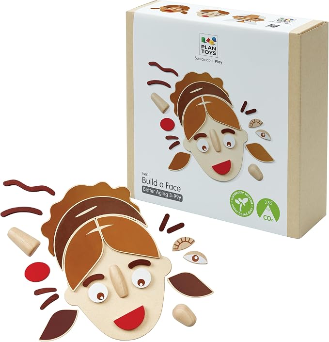 PlanToys® Wooden Build A Face Play Set Montessori Social Emotional Kids Toy by PlanToys