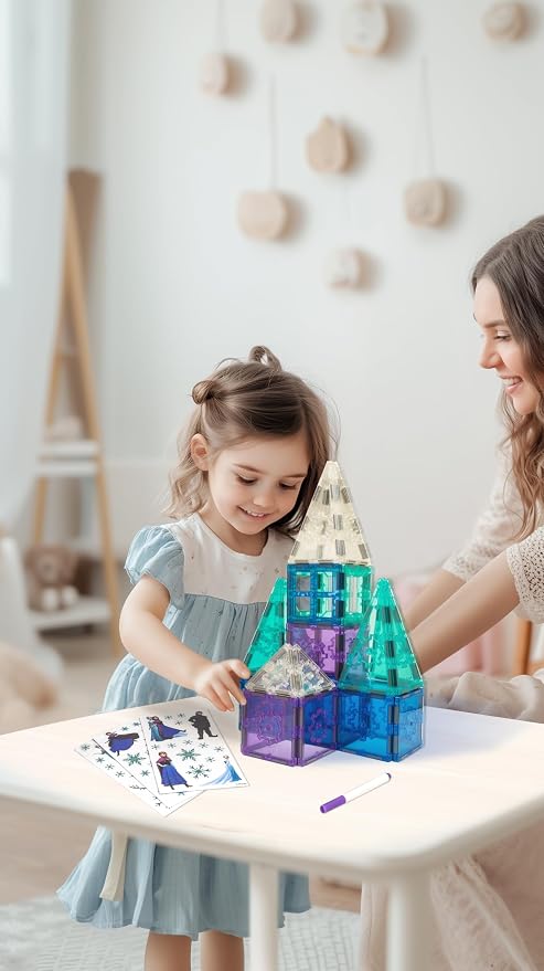 Tytan Toys Disney Frozen Magnetic Tiles Princess Castle - 41-Piece STEAM Building Set with Glitter Tiles & Elsa, Anna, Olaf Stickers - Educational Frozen Toys for Girls Age 3-4+ - Image 11