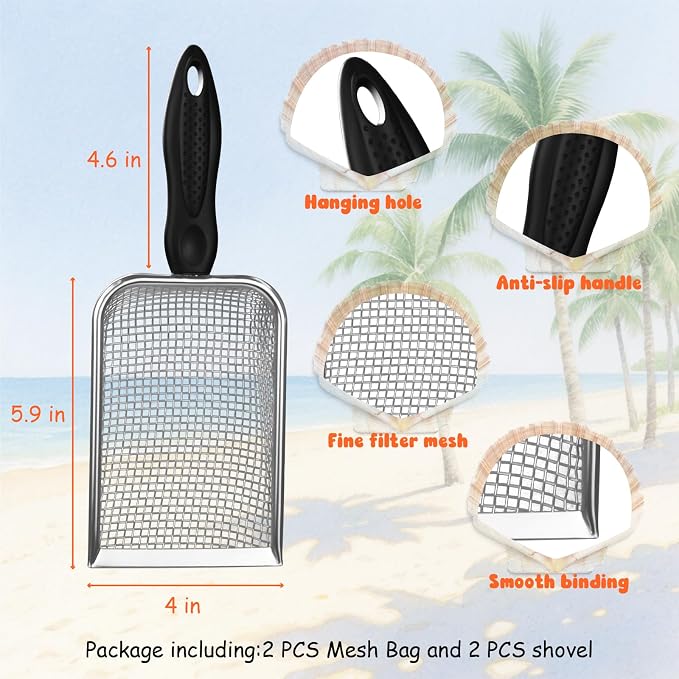 2 PCS Beach Mesh Shovel Sand Sifters with 2 PCS Mesh Beach Bag - Image 2