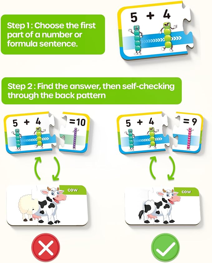 D-FantiX 30 Self-Correcting Number Puzzles Kindergarten Math Games for Kids - Image 4