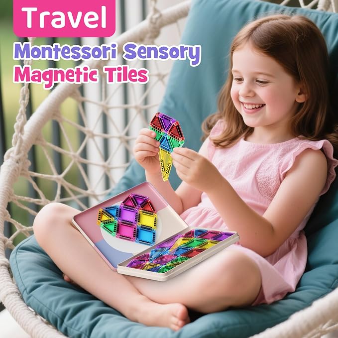 WMDXU Travel Magnetic Tiles Set : 42PCS Travel Set with Iron Box for Girls - Image 4