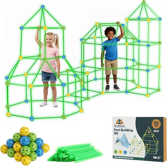 Fort Building Kit for Kids, 132 PCS with Starry Sheet & Light by Buildara