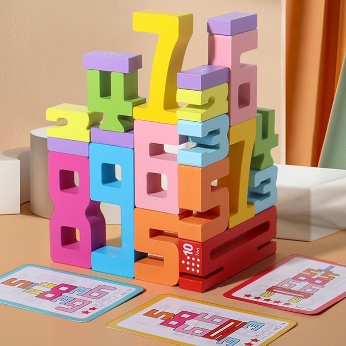 Gdaytao 20PCS Wooden Number Building Blocks 1-10 - Math Stackers Stacking Number Toys with Counting Games, Bright Digital Building Blocks Friends of 10, STEM Montessori Learning Toys for Kids Ages 3-8 by Gdaytao