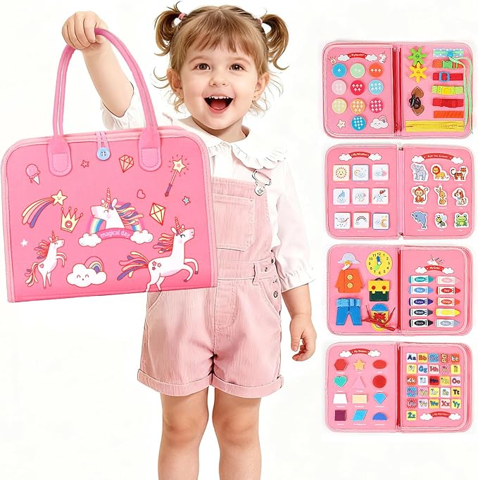 Busy Board Montessori Toys Toddler Girl Gift, Sensory Travel Toy for 1-3 by SYHLN