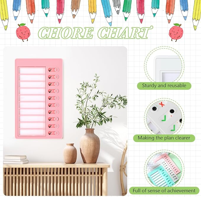 Queekay 4 Pcs Blank Chore Chart Kids Chore Chart, Plastic Checklist Board with 8 Detachable Cardstock to Do List for Home Routine Planning (White, Pink, Blue, Green) - Image 5