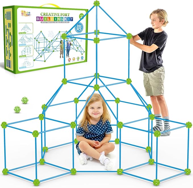SpringFlower Fort Building Kit for Kids,STEM Construction Toys, Educational Gift for 3 4 5 6 7 8 9 10 11 12 Years Old Boys and Girls,Ultimate Creative Set for Indoor & Outdoors Activity,200 Pcs,Green by SpringFlower