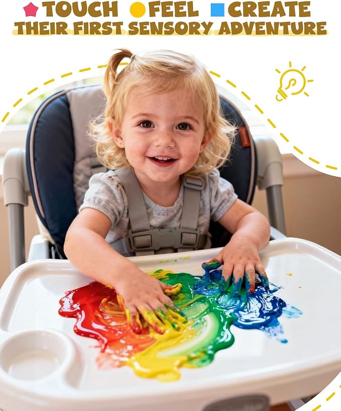JUPITEARTH 6 Colors Washable Tempera Paint Set, 4.06oz(120ml) Non Toxic Finger Paints for Toddlers and Kids, Included Brush, Cups, Art Smock