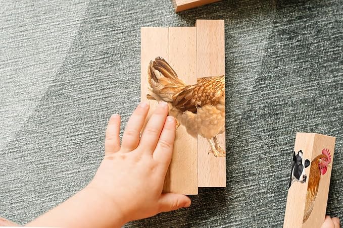 Wooden Animal Chunky Puzzles for Toddlers 2+ Years - Montessori 4 in 1 Complete Animal Collection - Farm, Safari & Woodland Block Puzzle Jumbo Set - Image 6