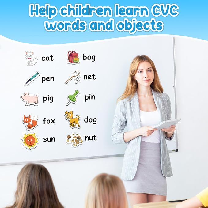 Kasfalci CVC Word Magnets for Toddlers 1-3, 50 Fridge Magnets for Kids, Back to School Supplies, Cute Animal Magnetic Objects, Speech Therapy Toys for Kids Toddlers Preschool Learning Spelling - Image 2
