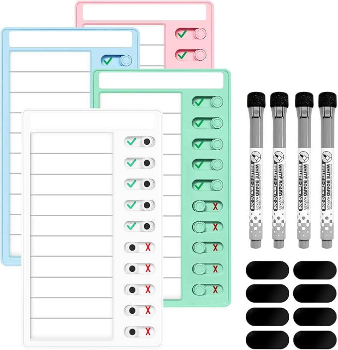 4 Pcs Chore Chart for Kids Multiple Kids Dry Erase Board for Fridge, Magnetic Visual Schedule, My Chores Slider Chart Plastic to Do List ADHD Tools, Sliding Routine Chart, Daily Checklist by Jupyn