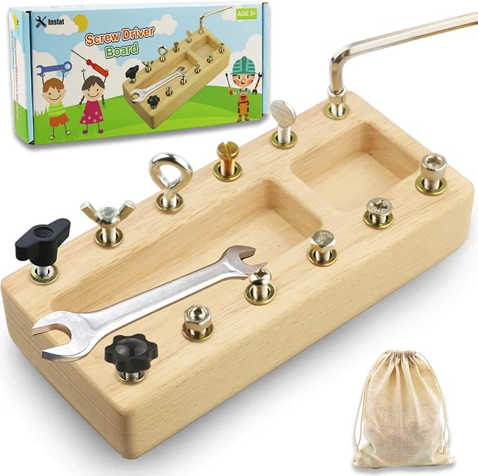 Inslat Montessori Screwdriver Board Set, Wooden Montessori Toy Tool for 3 4 5 Year Old Kids, Educational Screw Board Sensory Learning Toys STEM Fine Motor Skills Toys by Inslat