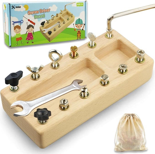 Inslat Montessori Screwdriver Board Set, Wooden Montessori Toy Tool for 3 4 5 Year Old Kids, Educational Screw Board Sensory Learning Toys STEM Fine Motor Skills Toys by Inslat