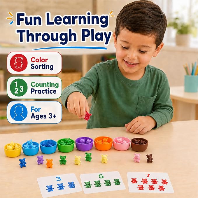 XINHUIDALSQ 180 Pcs Counting Bears, 0.62'' 9 Colors Rainbow Counting Mini Bears, Plastic Sorting Bear Counters Math Manipulatives for Ages 3+ Kids, Back to School Supplies - Image 2