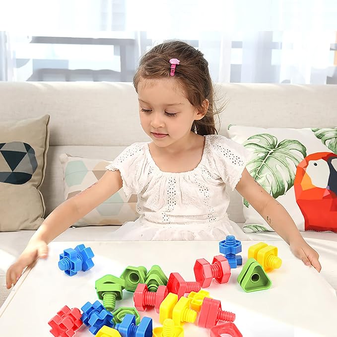 TOMYOU 32 pcs Shapes Nuts and Bolts Stacking Toys - STEM Color Sorting Learning Games - Montessori Building Kids Matching Game for Preschoolers - Construction Fine Motor Skills for Kids - Image 6