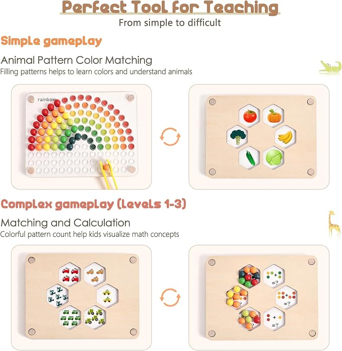 ibwaae Wooden Peg Board Beads Game Color Matching Toys for Toddlers Counting Toy for Preschoolers Learning Montessori Toys Fine Motor Math Gift for Girls and Boys - Image 4