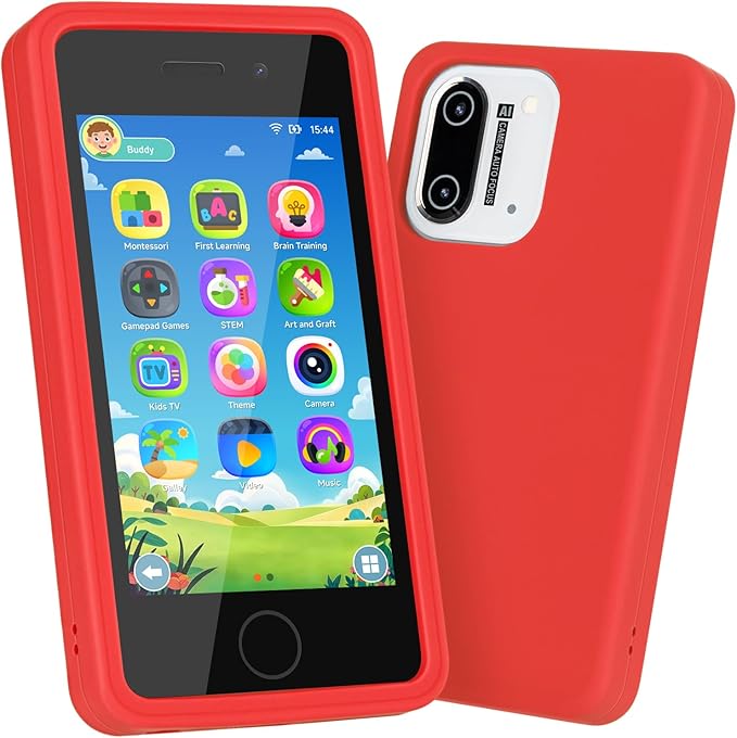 3.97" Touchscreen Kids Toys Smart Phone, Kids Phone with Games & Dual Camera, Toddler Toys Phone, Boys and Girls Learning Toy Phone for 3-9 Years Old (Red)
