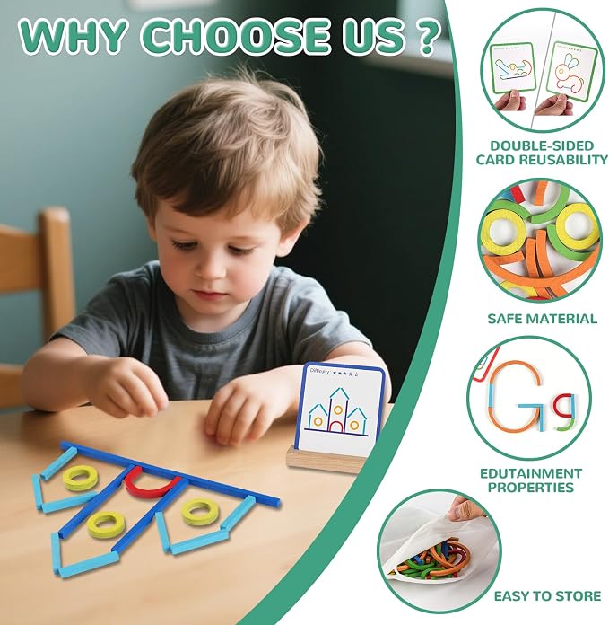 Montessori STEM Puzzle Toy for Kids Ages 3-6 – Wooden Educational Manipulative for Fine Motor Skills, Shape & Color Matching, Creative Building Activity Set for Preschool & Kindergarten - Image 4