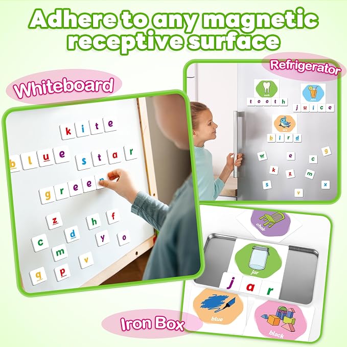 Kasfalci First Word Games,Magnetic Letters & Flash Cards,Phonics Games,Alphabet Learning Toys, Refrigerator Fridge ABC Magnets for Kids 3+,Speech Therapy Toys for Preschool Classroom - Image 3