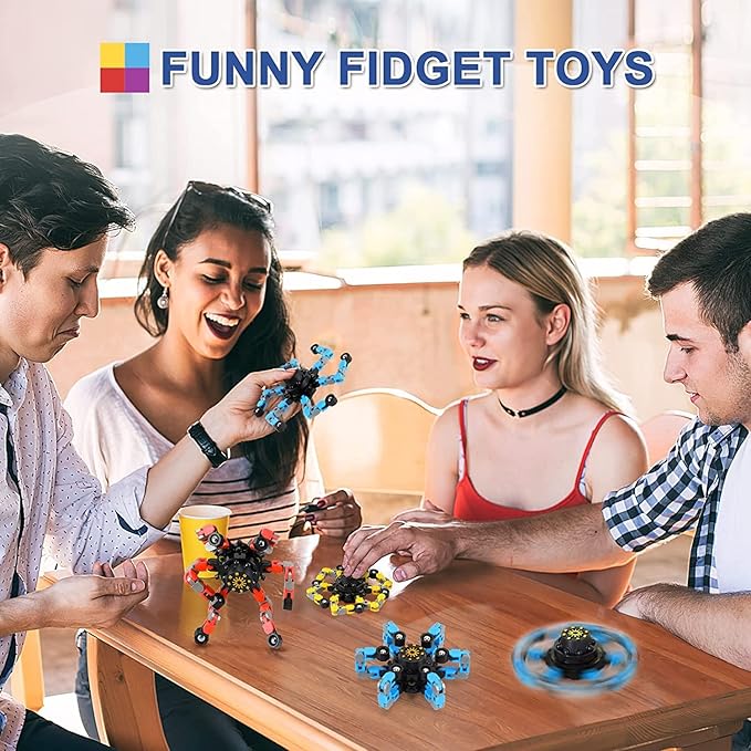 Fidget Toys Transformable Fidget Spinners ADHD Tools for Kids Adult Teen Toddler Autism Sensory Toys Juguetes para Niños 4 Pack Party Favors for Kids