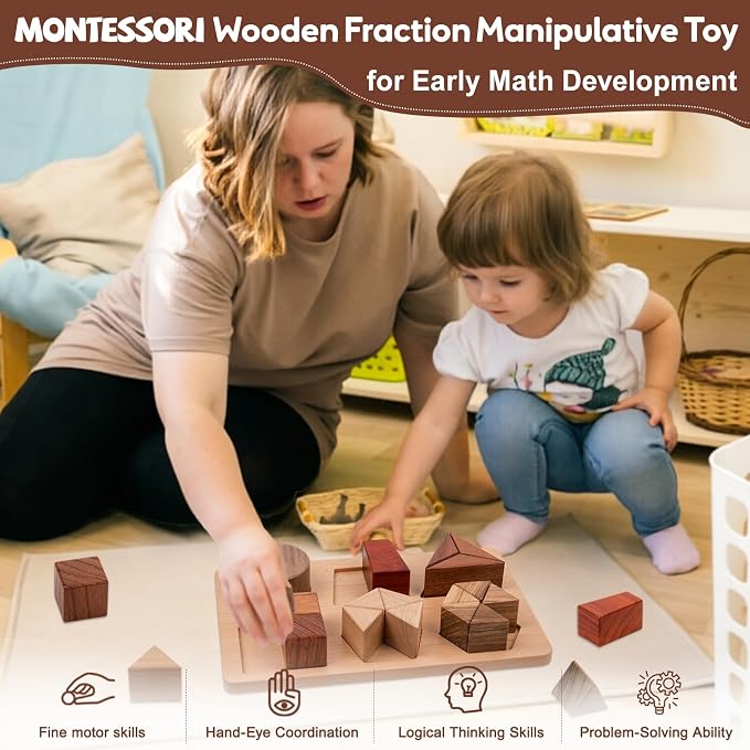 Montessori Wooden Fraction Puzzle Toy for Ages 3+,Fraction Manipulatives - Image 3