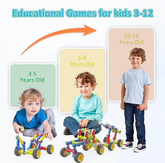 Stem Building Toys for 3 4 5 6 7 8 Year Old Boys Girls Kids,180 Pieces Building Blocks Educational Learning Toys with Large Storage Box,Ideal Christmas Birthday Gifts