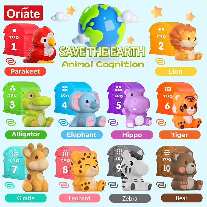 Montessori Learning Toys for 1,2,3 Year Old Toddlers, 20Pcs Animal Preschool Sensory Toys for Counting, Matching, Sorting & Fine Motor Games, Christmas Birthday Easter Gift for Baby Boys & Girls - Image 3