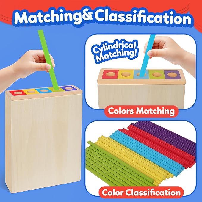 ROOCHKD Wooden Sorting Toy Montessori Color & Shape Sorter Class Activity Toddlers Fine Motor Game for Colors and Shapes Recognition, Birthday Thank You Gifts for Boys and Girls (Wood Sorting Tower)