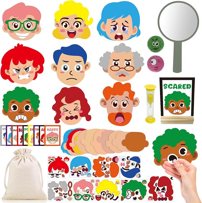 Cinrobiye Social Emotional Learning Activities Montessori Sensory Emotional & Feelings Creative Crafts Set with 9 Face Boards Emotion Flashcards Feelings Sensory Bottles Therapy Game for Preschoolers by Cinrobiye