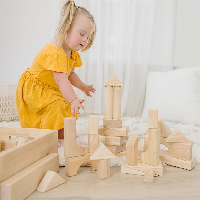 Melissa & Doug Standard Unit Solid-Wood Building Blocks With Wooden Storage Tray (60 pcs)