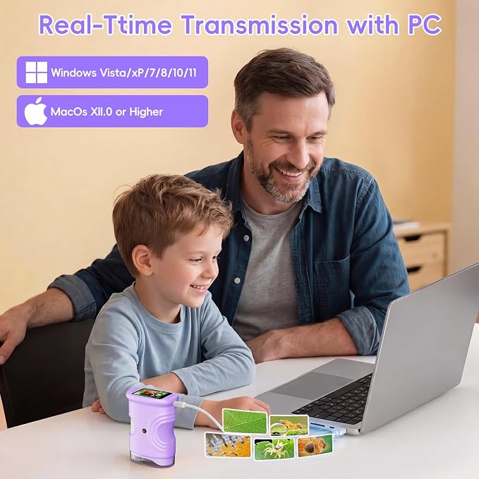 4K 1000X Handheld Digital Microscope for Kids with 2.0" IPS Screen(Purple) - Image 4