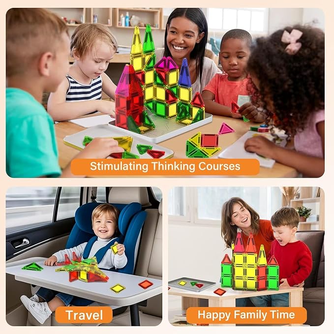 46PCS Mini Magnetic Tiles, Magnetic Tiles Travel Set with Case, STEM Educational Building Set Construction Toys for Kids Ages 3+, Portable Building Toys for Toddlers, Boys & Girls Birthday Gift - Image 7