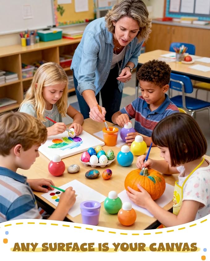 JUPITEARTH 6 Colors Washable Tempera Paint Set, 4.06oz(120ml) Non Toxic Finger Paints for Toddlers and Kids, Included Brush, Cups, Art Smock