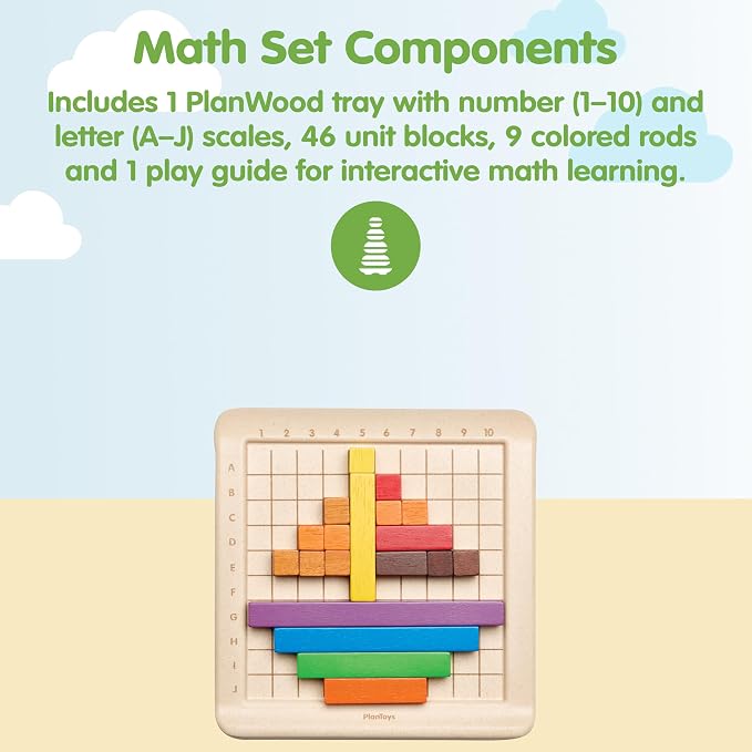 PlanToys® Wooden Math Blocks & Rods Montessori Kids STEM Learning Toy Set - Image 2
