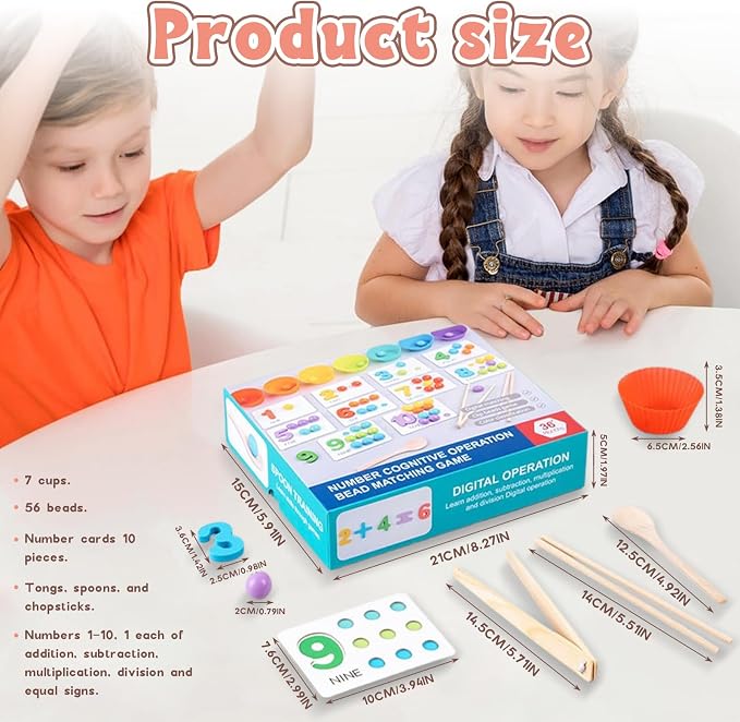 Montessori Arithmetic Math Toy Set, Montessori Arithmetic Kit, Silicone Number Learning with Beads, Number Cognitive Clip Bead Matching Gamefor Early Childhood Educational Activities (1Set) - Image 2