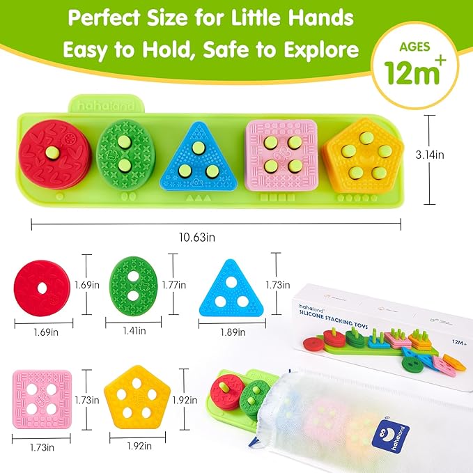 hahaland Toddler Toys 1-2 - Soft Textured Silicone Shape Color Sorting Stacking Toys, Sensory Blocks for Toddlers 1-3, Montessori Toys for 1 Year Old Boy Girl Gifts, Learning Baby Toys 1 Year Old