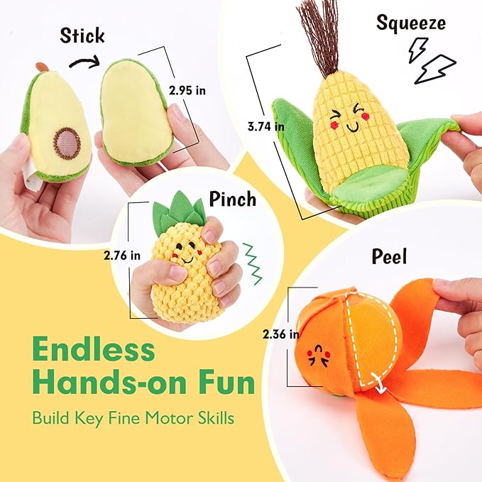 hahaland Baby Sensory Toys - 16 PCS My First Fruit Vegetable Color Sorting Play Food with Crinkle, Rattle, Baby Toys 6-12 Months Montessori Toys for 1 Year Old Boy Girl Gifts Toddler Stocking Stuffers