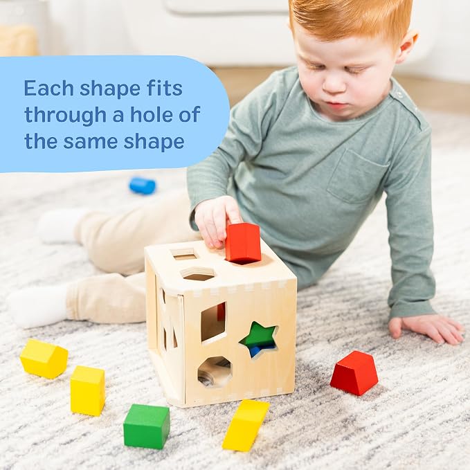 Melissa & Doug Shape Sorting Cube - Classic Wooden Toy With 12 Shapes - Image 8