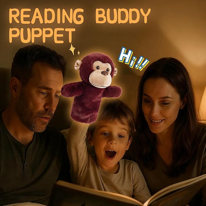 Hand Puppet for Kids Plush Animal Educational Storytelling Toy Soft Fabric Adult Size Jungle Forest Friends Interactive Role Play Family Fun Gift Birthday Party Favor Monkey