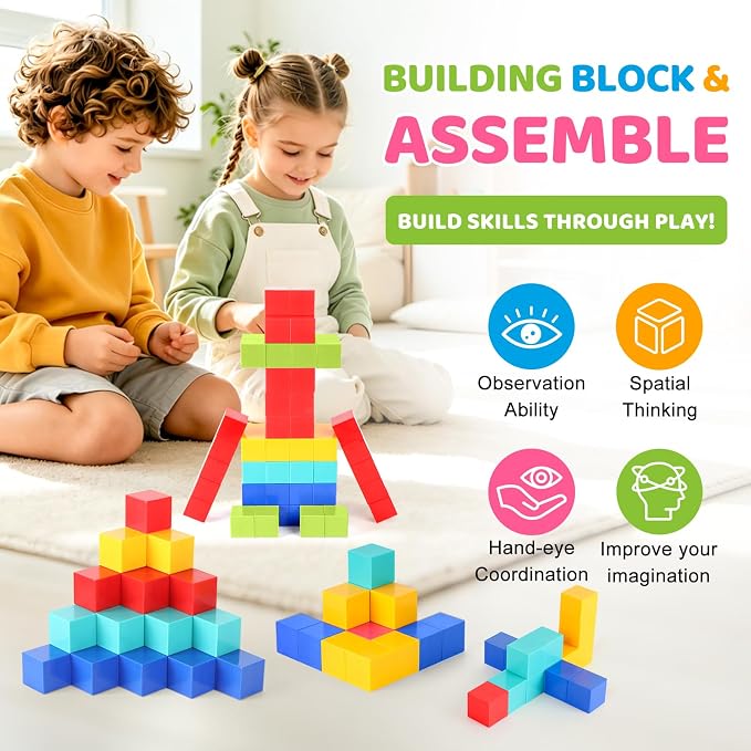 ZHENFINITY 100PCS Magnetic Building Cubes, 5-Color Solid Blocks - Image 2