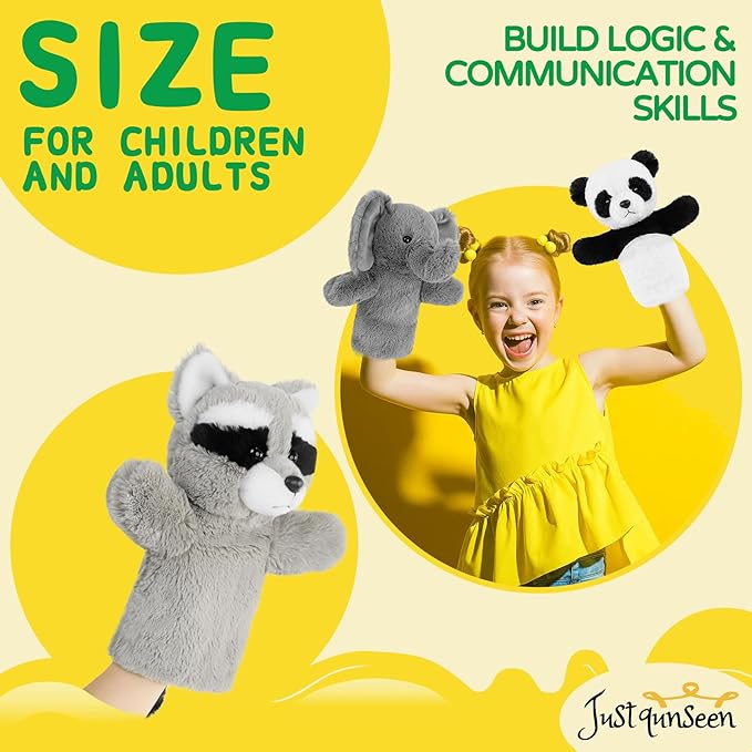 Plush Stuffed Puppet Forest Animal Toy for Family Fun Adult Hands Fit Preschool Learning Classroom Supplies Educational Tool Raccoon Puppet