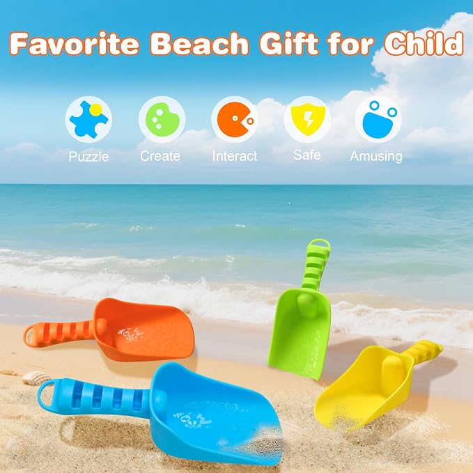 Sand Beach Shovels for Kids Heavy Duty Plastic Scoops Toy 4 Pack - Image 4