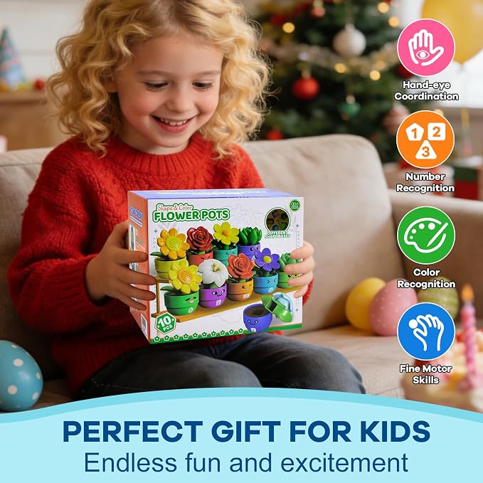 GEERAY Montessori Flower Garden Building Toy, 10 Sets Toddler Shape & Color Matching Game, Fine Motor Skills Preschool Sensory Toys, Educational Gardening Gift for 1-3 Year Old Boys Girls - Image 5