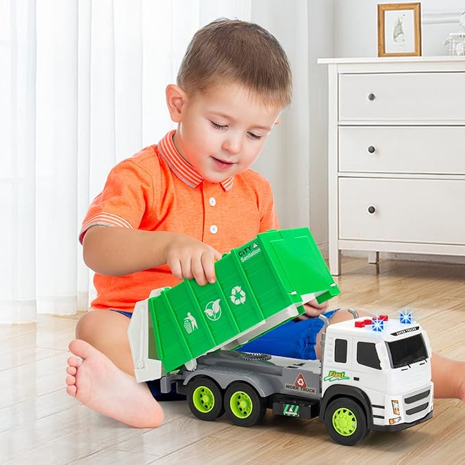 MOBIUS Toys Garbage Truck – Large 1:12 Scale Recycling Truck with Lights, Sounds & Moving Parts – Durable BPA-Free Trash Truck for Kids Ages 3–7 – Educational Toy, Gift Box