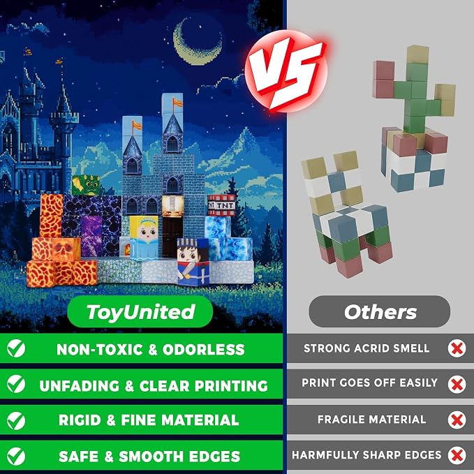 ToyUnited 100PCS Magnetic Blocks - Magnet Building Blocks, Stacking Magents Cubes Toys Blue Castle Set, STEM Montessori Sensory Toys for Kids Boys and Girls Ages 3 4 5 6 7 8 9 10+ Birthday Gifts - Image 4