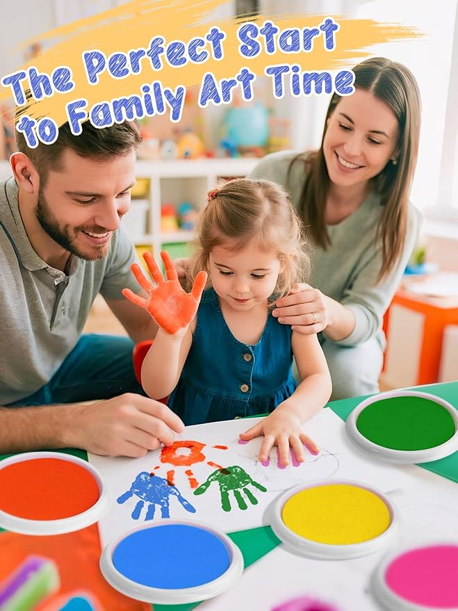 7'' Large Washable Ink Pad for Kids Handprint & Footprint - Safe & Non-Toxic Ink Pads for Stamps, Finger Paint Pads Preschool Classroom Must Haves, Toddlers Crafts, Birthday Gifts, 8 Colors