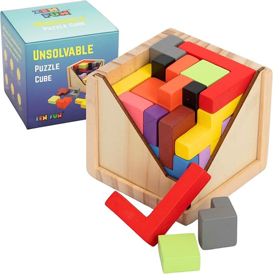 Zen Fun Unsolvable Puzzle Cube | Hardest Brain Teaser Puzzle in The World for Adults - Small, Unique & Difficult 3D Puzzle Cube for Adults (Original) - 32 Pieces