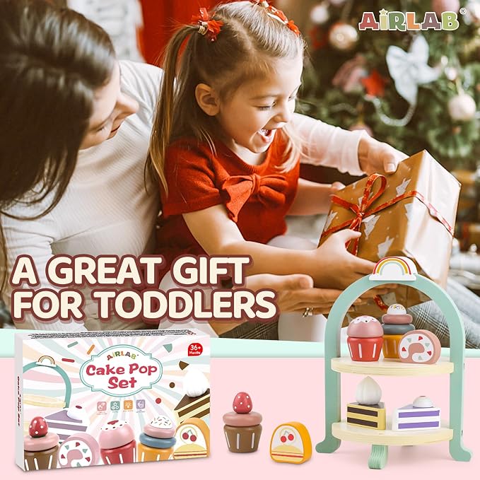 Wooden Cake Toys Tea Party Set Desserts Food Toy with Cupcake Stand - Image 8