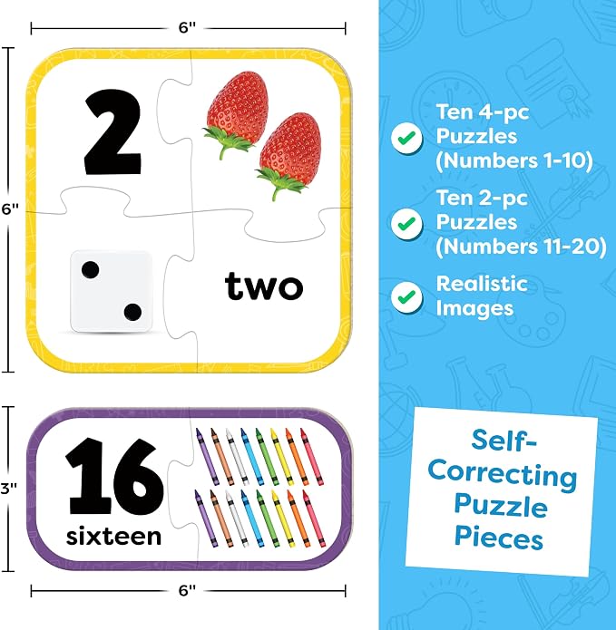 Number Puzzle Kindergarten Math Games - Number Puzzles for Kids Ages 3-5 - 20 Sets Matching Puzzle Toddler Learning Toys - Preschool Classroom Must Haves - Math Manipulatives Kindergarten - Image 3