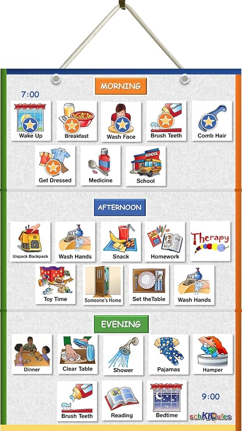 SchKIDules Deluxe Magnetic Visual Schedule & Reward Chart w/189 Colorful Magnets & Reversible 18” Folding Board for Daily Routines, Chores, Behavioral Supports, Kids Calendar, ADHD & Autism Icons - Image 4