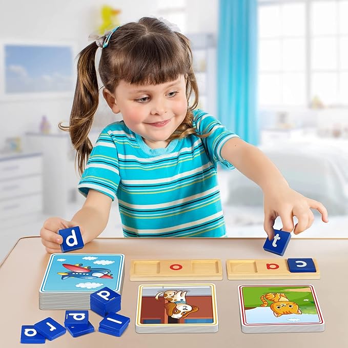 Learning Toys for 3 4 5 Years Old Kids - 116Pcs Short Vowel Letters Sorting Spelling Reading Toy Set with Double-Sided Flash Cards, Preschool Kindergarten Learning Activities Toy for Boys Girls - Image 2